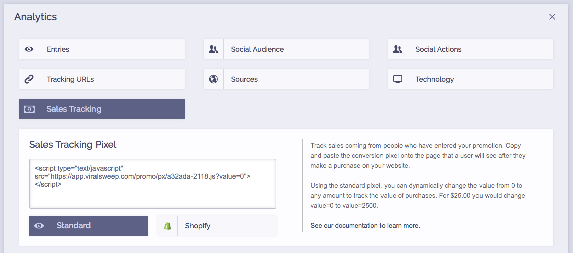 viralsweep sales tracking
